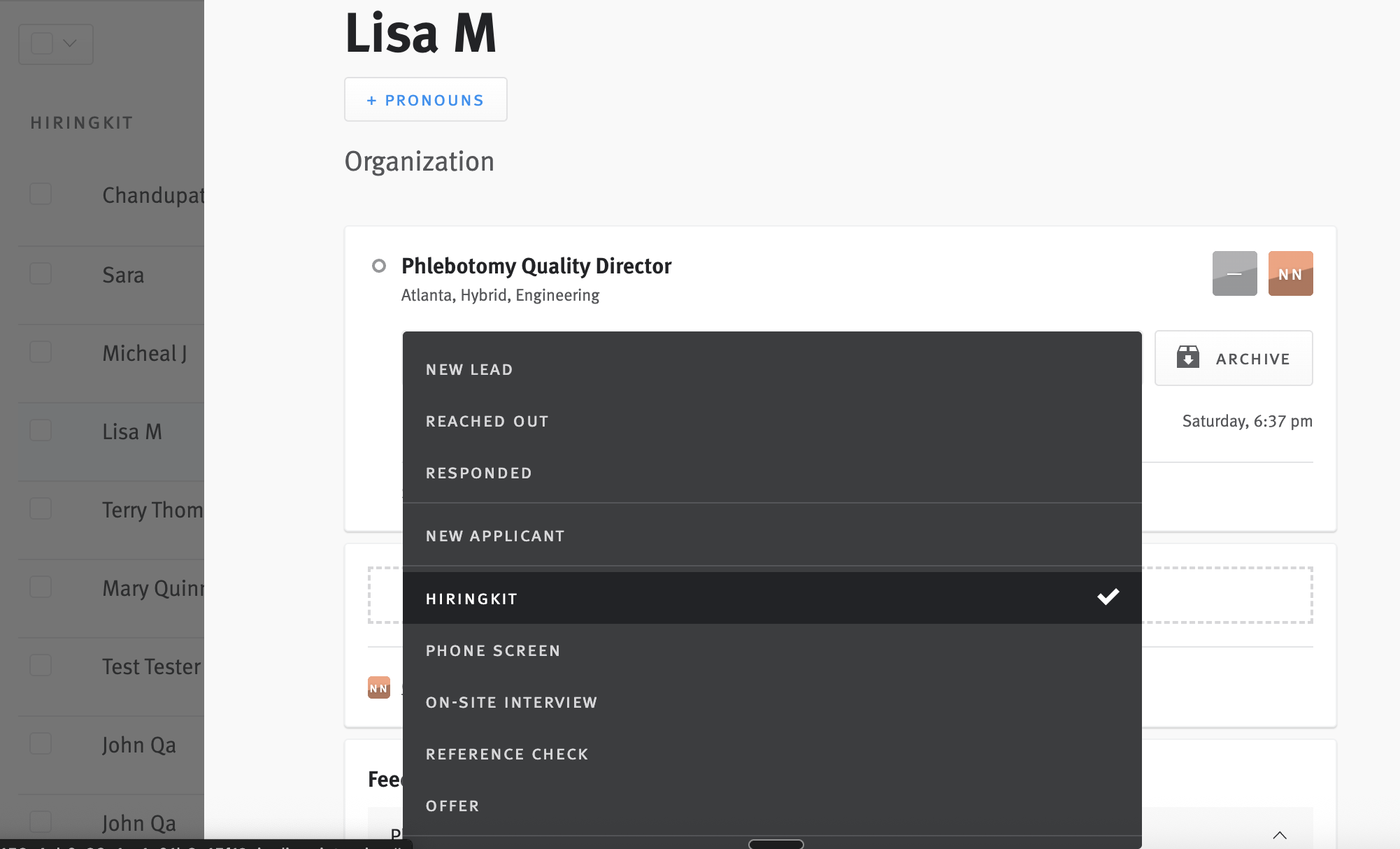 HiringKit Stage in Lever Pipeline